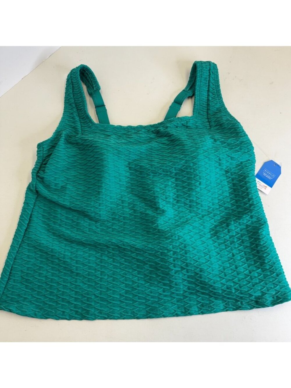 Lands End Tankini Top Square Neck Shade & Shore Solid Teal Green Textured 1X 16W